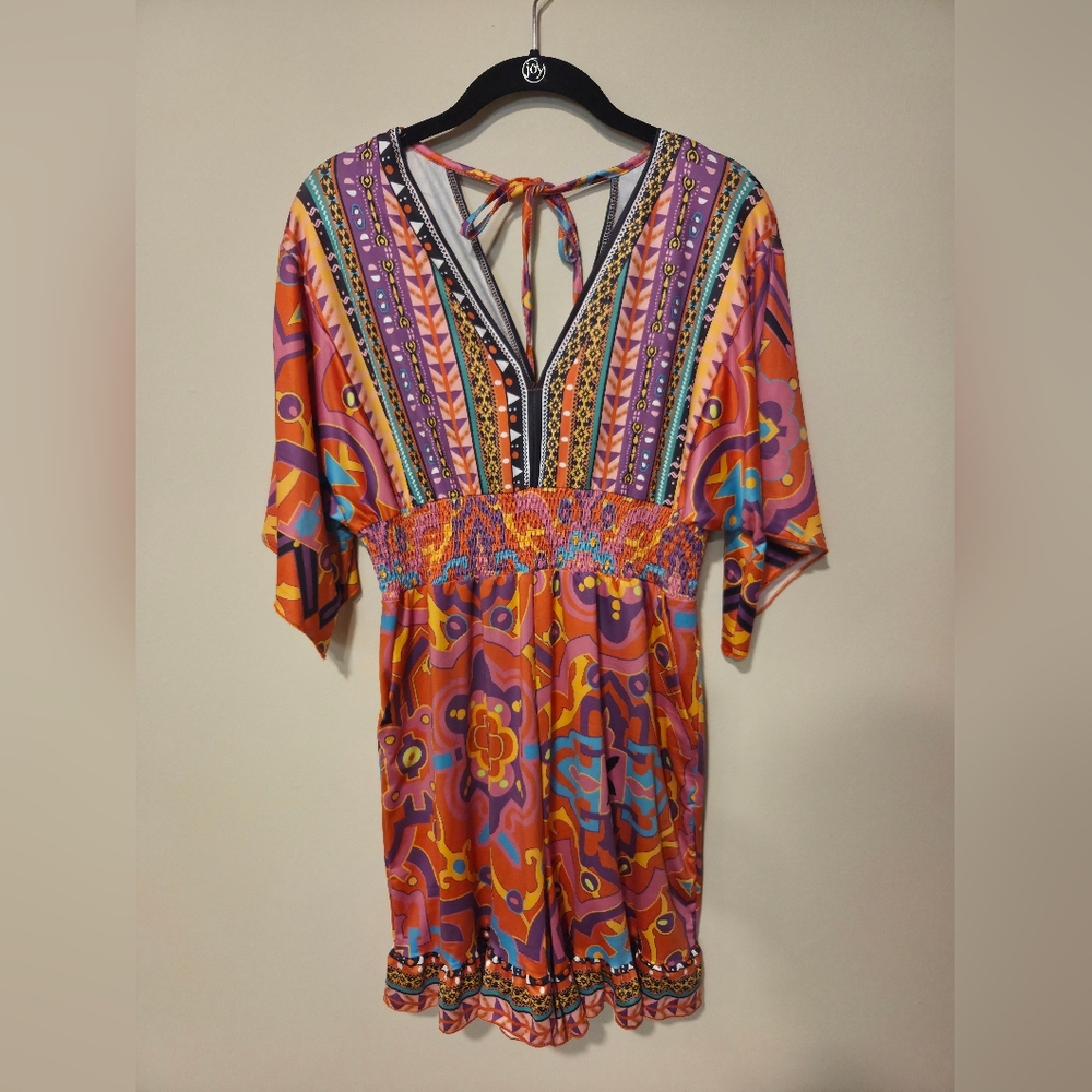 Colorful Bohemian V-neck Romper Size Large